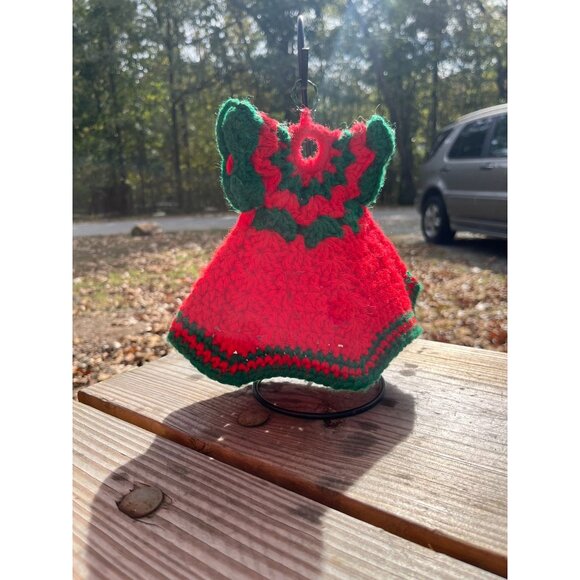 Vintage Handmade Crochet Christmas Dress Decor/Hot Pad/dish soap dress Red & Gre - Picture 6 of 10